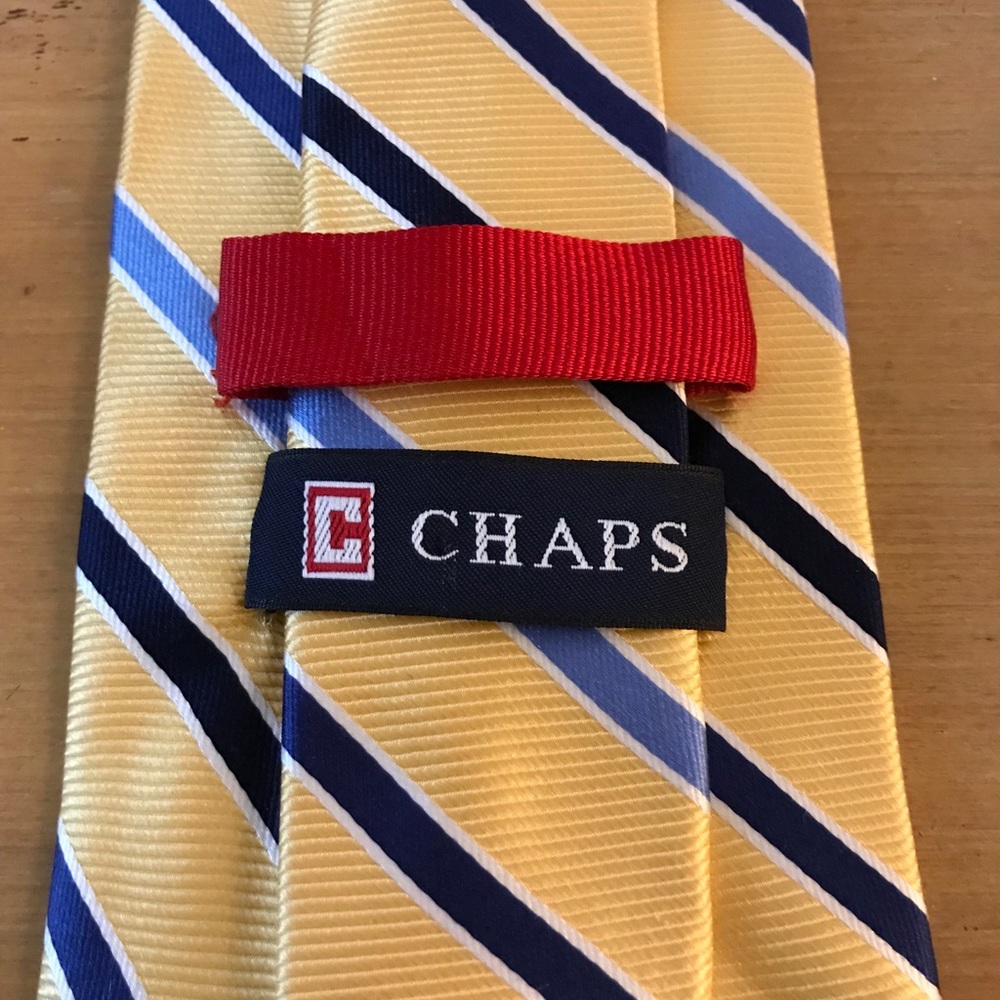 CHAPS YELLOW WITH BLUE STRIPES 100% silk tie